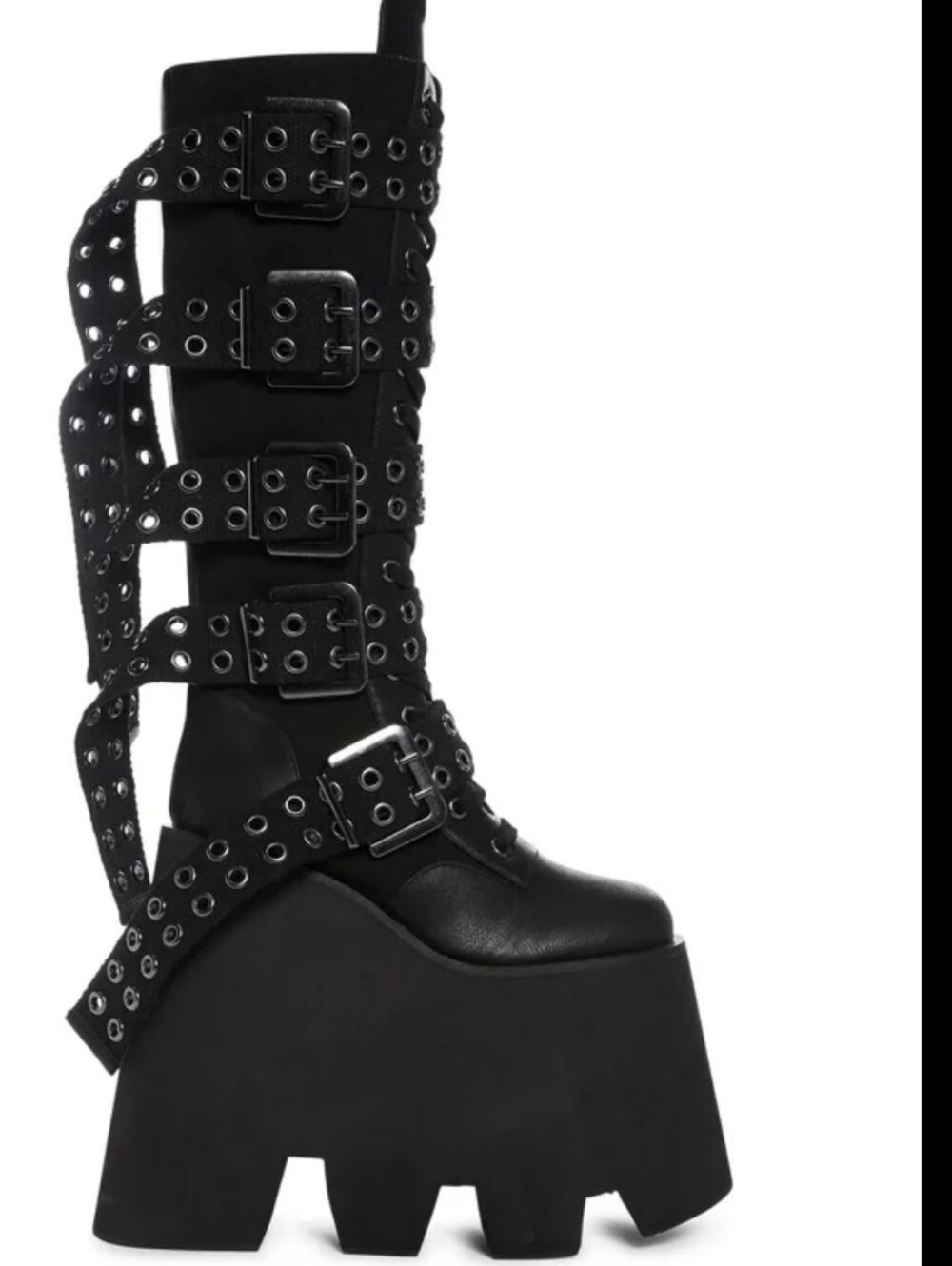 Dolls Kill Widow Black Grommet Strap Platform Boots